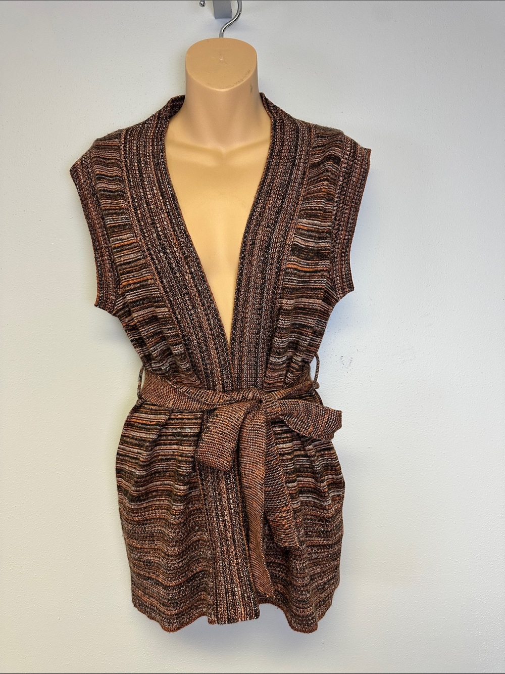 Candie's Y2K Marled Brown Knit Tie Front Longline Cardigan